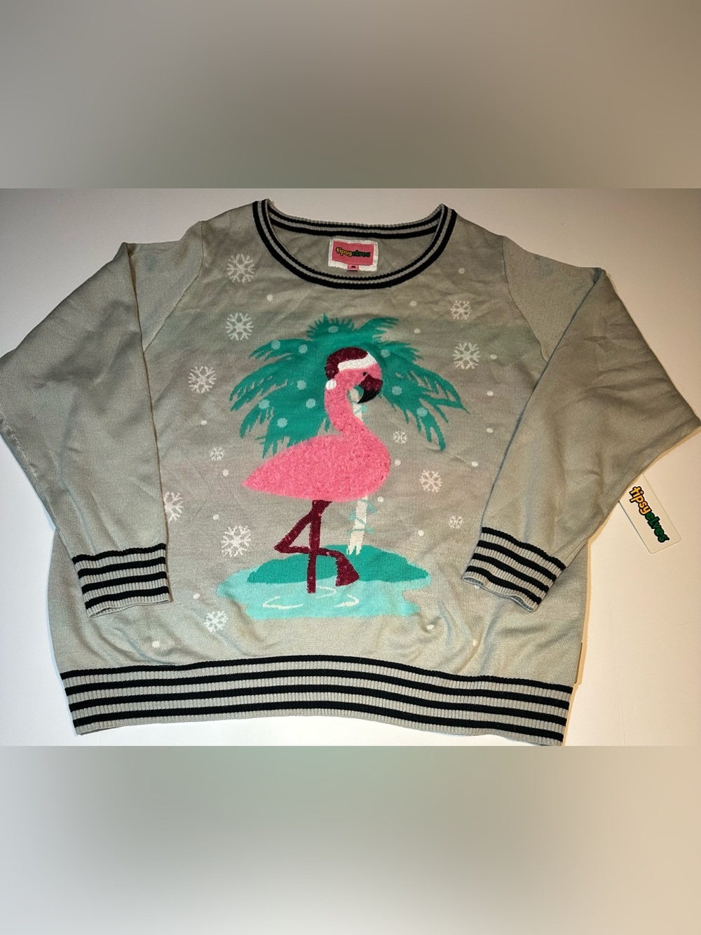 Tipsy Elves sequin flamingo Christmas sweater